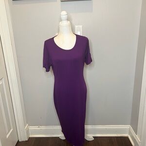 Ashley Stewart Purple Sheath Midi Dress Scoop Neck Short Sleeve